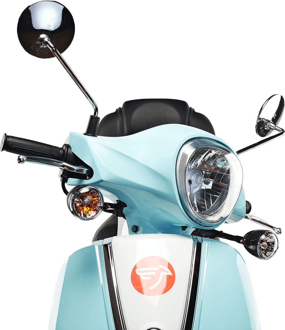 Front view of a scooter.